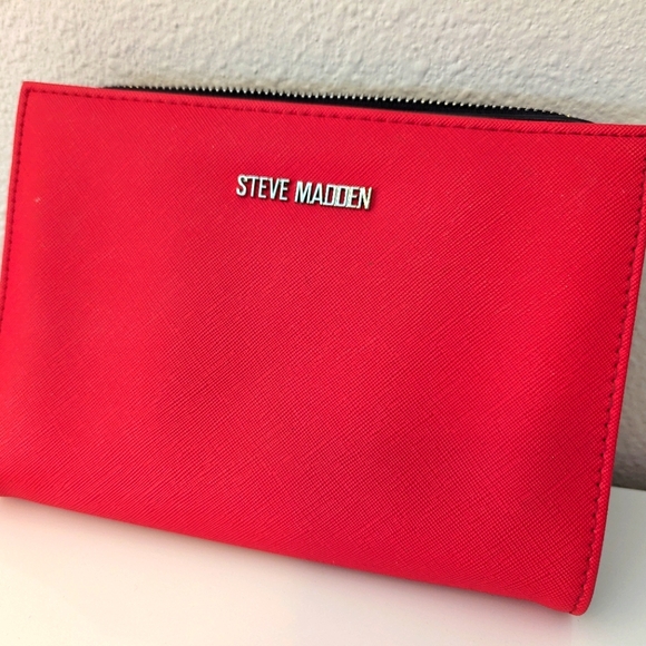 Steve Madden Red Zip Around Organizer Wallet Hand Purse Pocketbook Silver HW - Picture 1 of 7